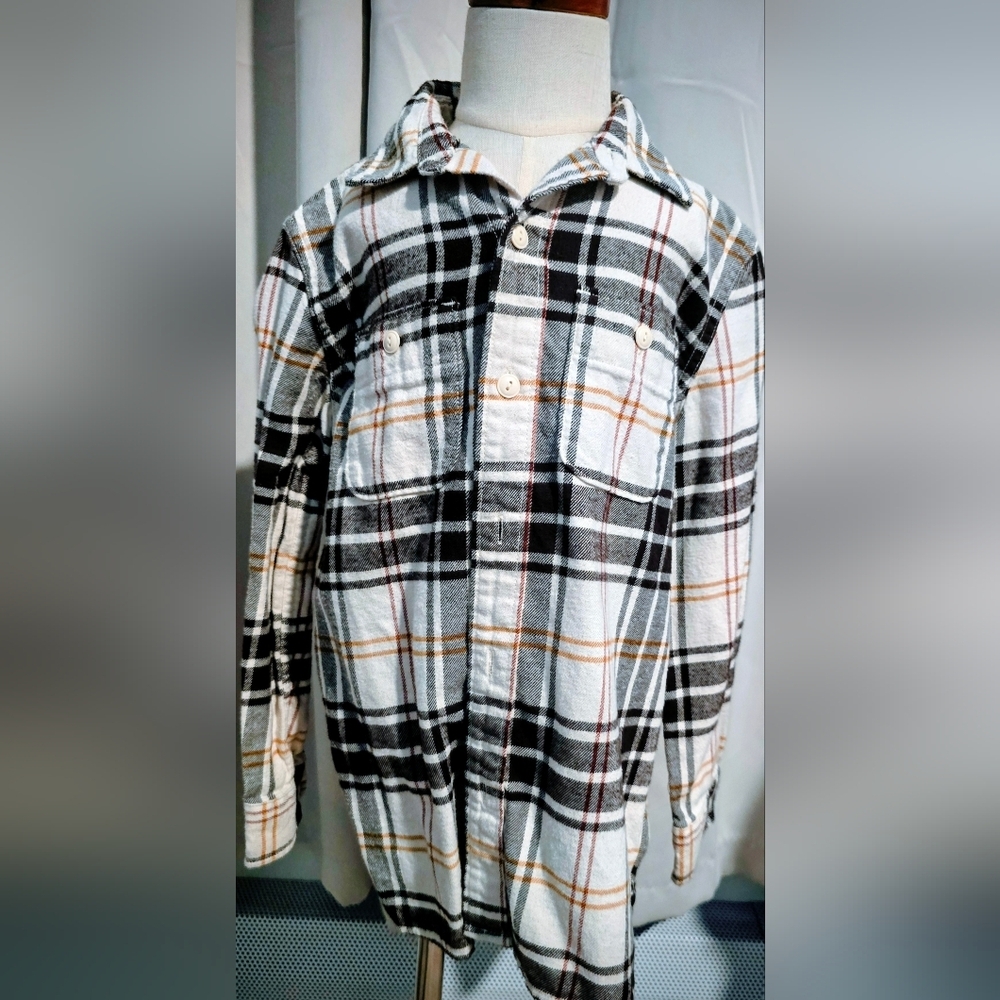 GAP Kids Organic Cotton Cream and Brown Plaid Button Down Shirt